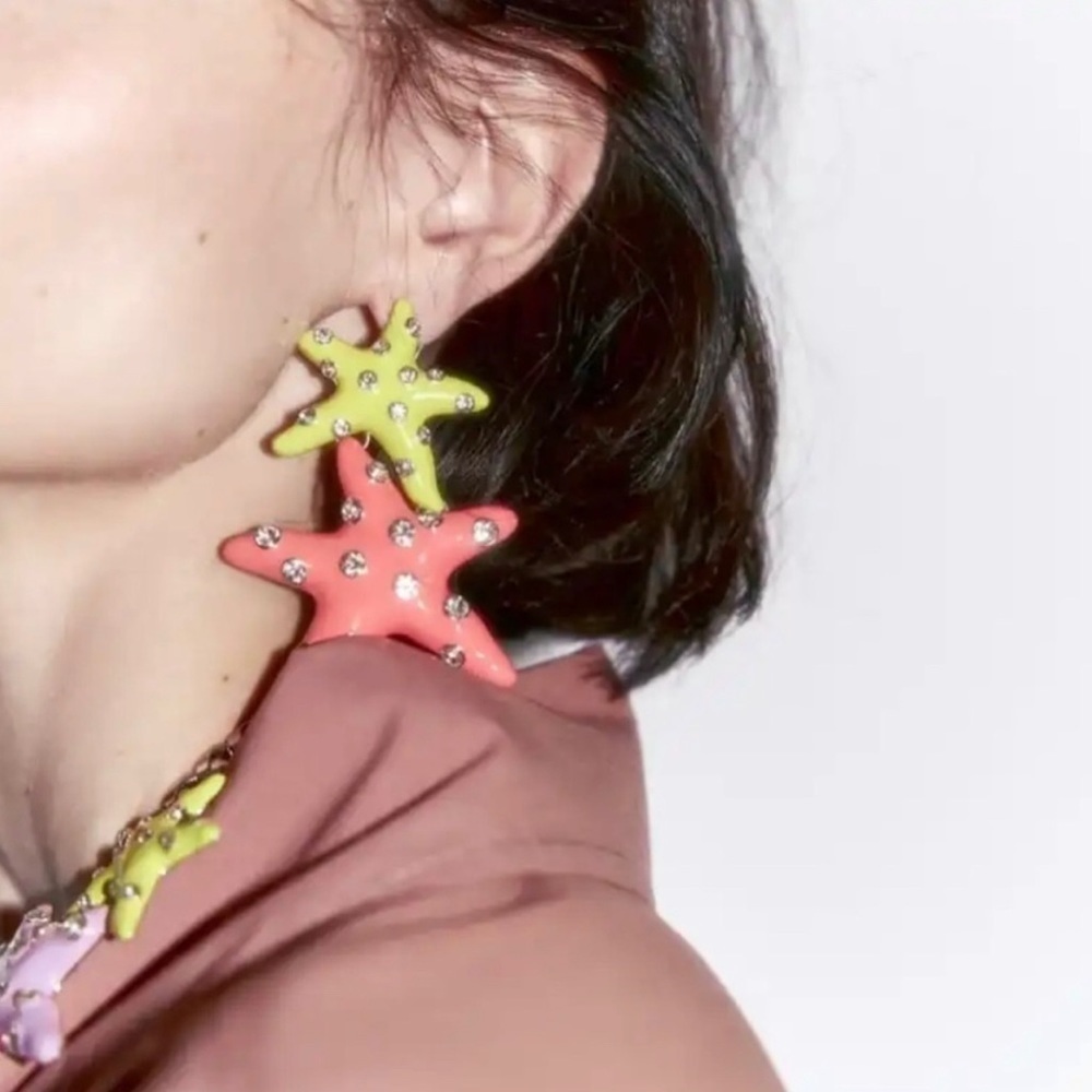Starfish Rhinestone Drop Earrings - Picture 5 of 14